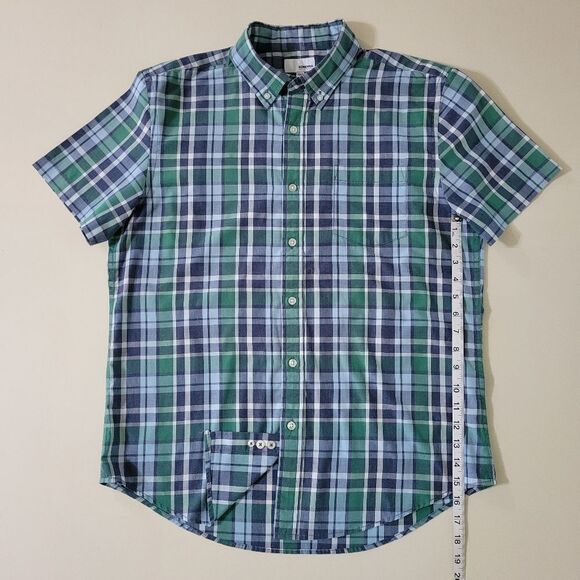 Sonoma Goods For Life® Men's Blue Green Plaid Button-down Short Sleeve Shirt - Picture 6 of 13